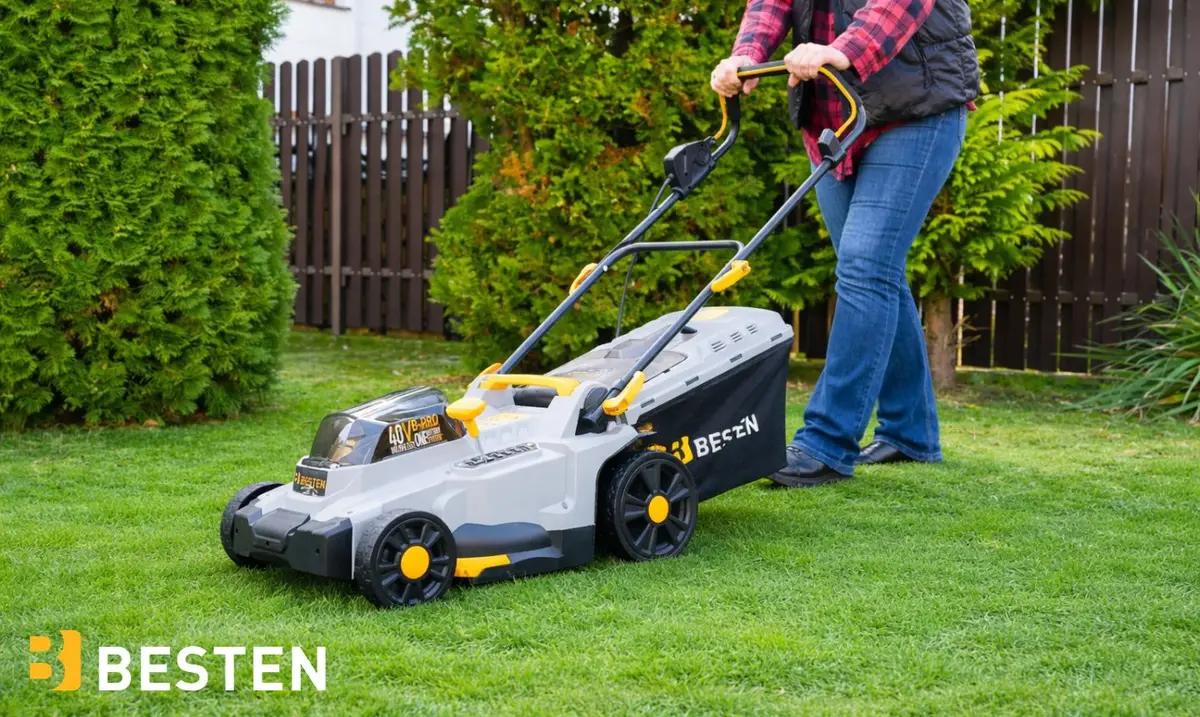 Baner reklamowy kosiarki akumulatorowej BESTEN BE-2918 - moc, komfort, wydajność